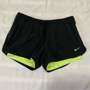 Black Nike Soccer Shorts with Neon Built In Spandex Size XL